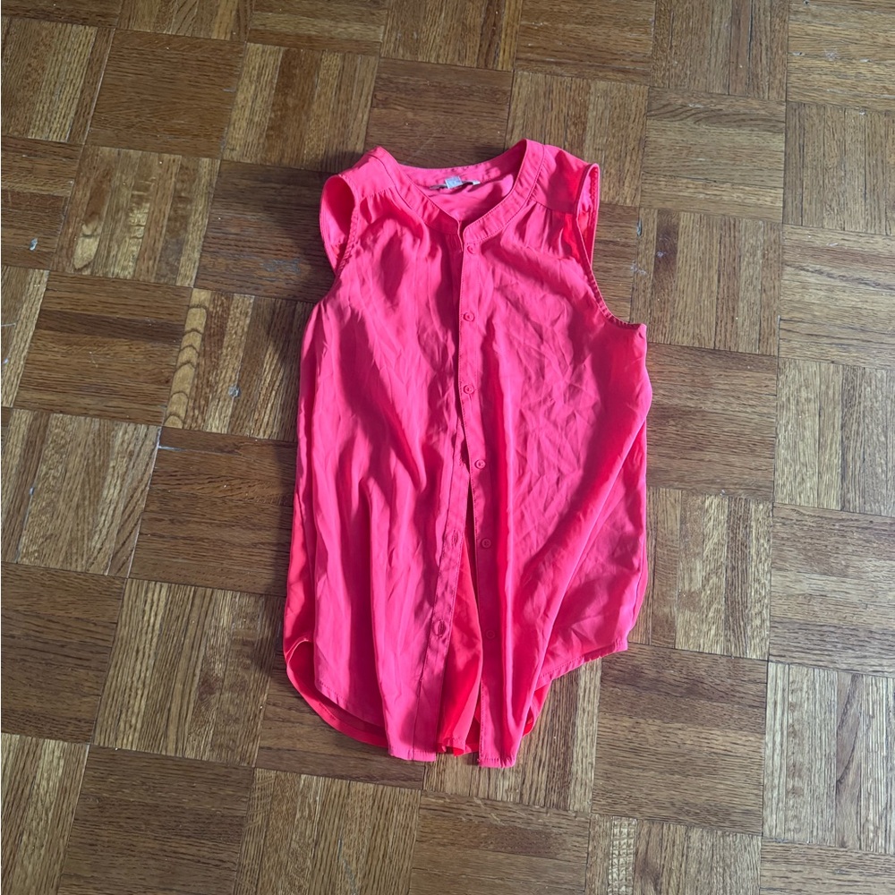 American Eagle Outfitters Womens Solid Coral Sleeveless Button Up Blouse XS